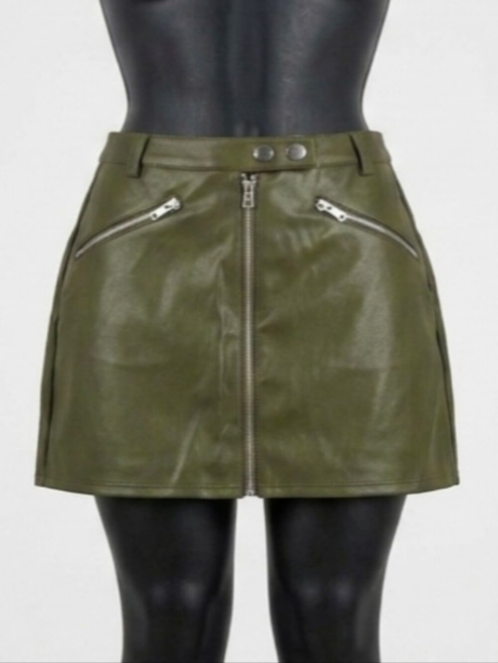 wild fable Olive Faux Leather Zip-Front Mini Skirt